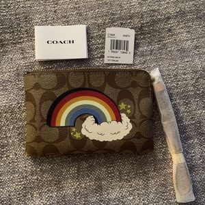 Corner Zip Wristlet Signature Canvas With Rainbow